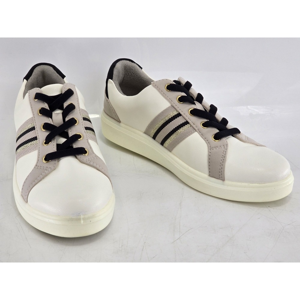 BZEES Happy Friday Womens Shoes Sz‎ 7M White Black Leather Lace Up Sneakers